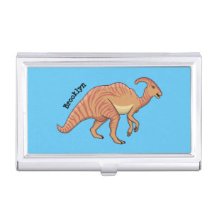 Cute parasaurolophus dinosaur cartoon illustration business card case