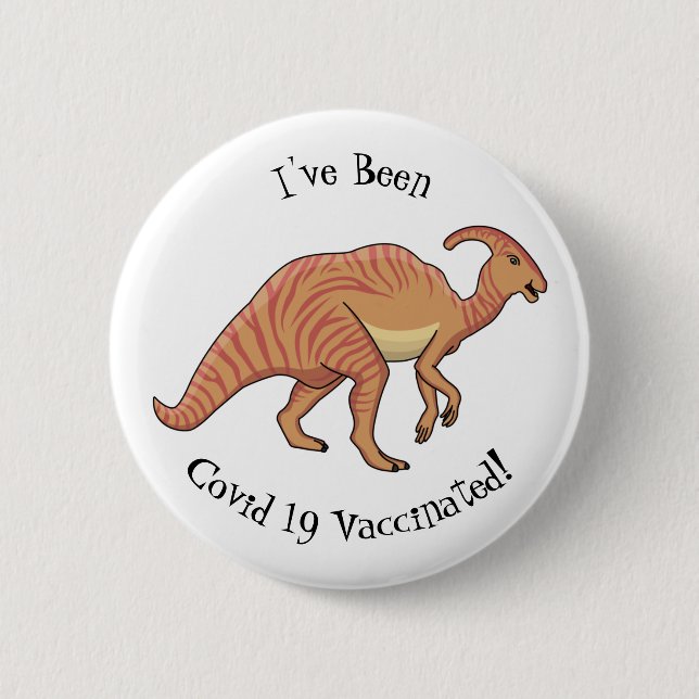 Cute parasaurolophus dinosaur cartoon illustration button (Front)