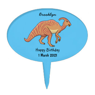 Cute parasaurolophus dinosaur cartoon illustration cake topper