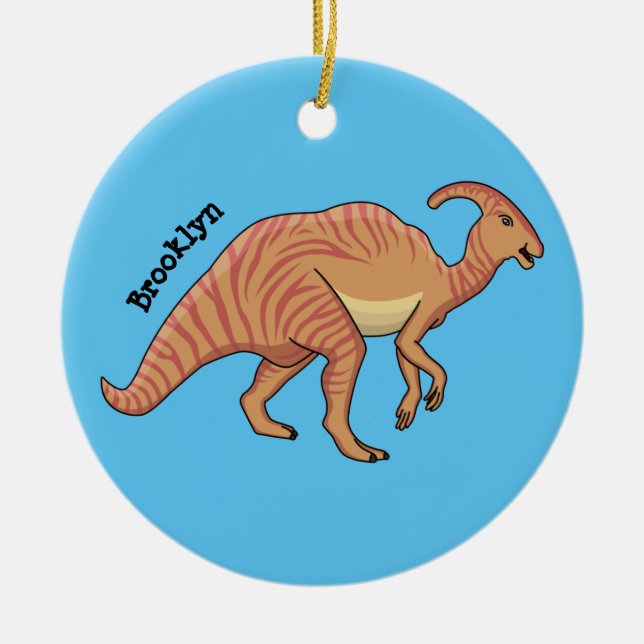Cute parasaurolophus dinosaur cartoon illustration ceramic ornament (Front)