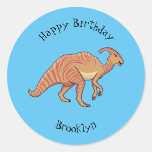 Cute parasaurolophus dinosaur cartoon illustration classic round sticker
