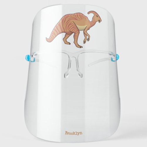 Cute parasaurolophus dinosaur cartoon illustration face shield