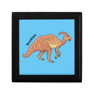 Cute parasaurolophus dinosaur cartoon illustration gift box