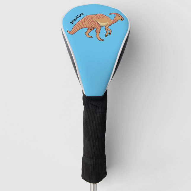 Cute parasaurolophus dinosaur cartoon illustration golf head cover (Front)