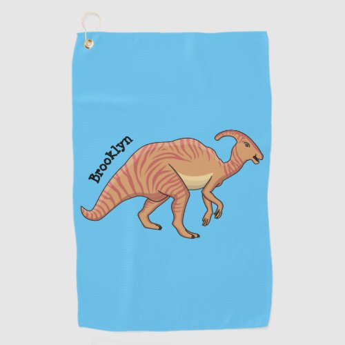 Cute parasaurolophus dinosaur cartoon illustration golf towel