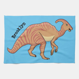 Cute parasaurolophus dinosaur cartoon illustration kitchen towel