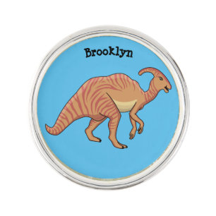 Cute parasaurolophus dinosaur cartoon illustration lapel pin