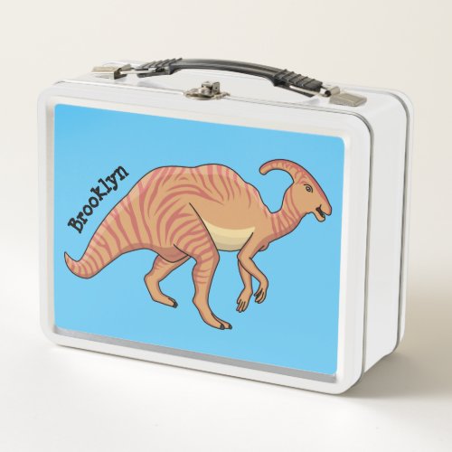 Cute parasaurolophus dinosaur cartoon illustration metal lunch box