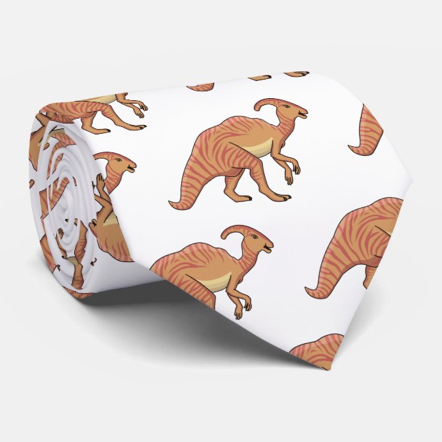 Cute parasaurolophus dinosaur cartoon illustration neck tie (Rolled)