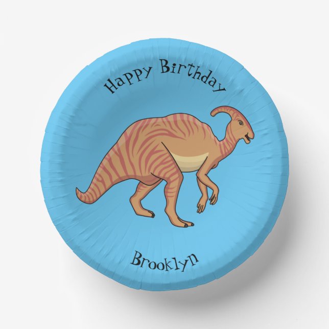 Cute parasaurolophus dinosaur cartoon illustration paper bowls (Front)