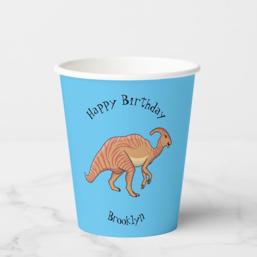 Cute parasaurolophus dinosaur cartoon illustration paper cups