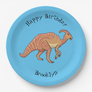Cute parasaurolophus dinosaur cartoon illustration paper plates