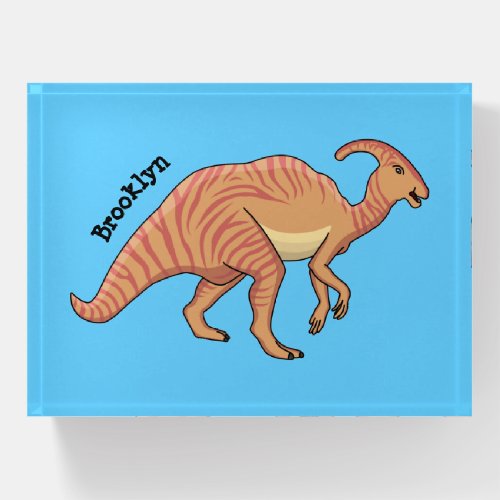 Cute parasaurolophus dinosaur cartoon illustration paperweight