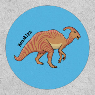 Cute parasaurolophus dinosaur cartoon illustration patch