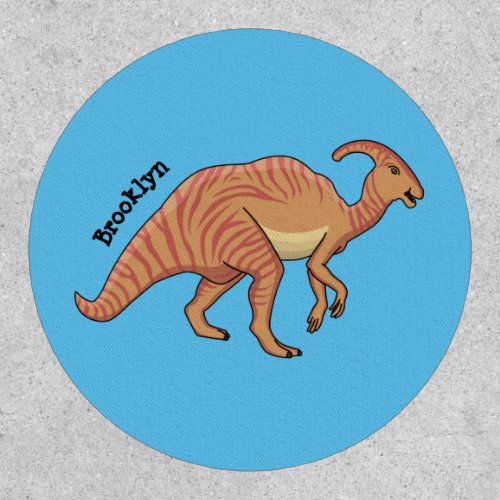 Cute parasaurolophus dinosaur cartoon illustration patch