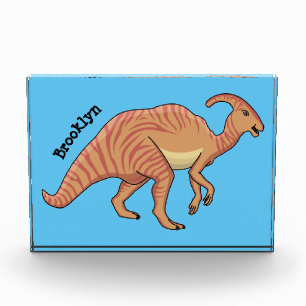 Cute parasaurolophus dinosaur cartoon illustration photo block
