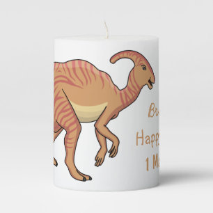 Cute parasaurolophus dinosaur cartoon illustration pillar candle