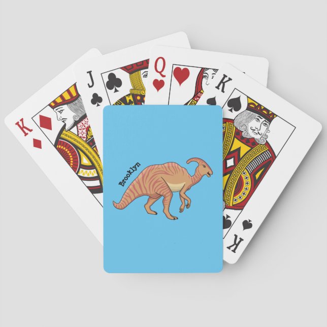 Cute parasaurolophus dinosaur cartoon illustration poker cards (Back)