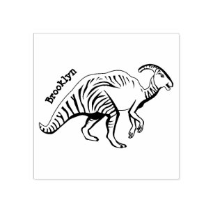 Cute parasaurolophus dinosaur cartoon illustration rubber stamp