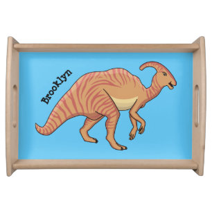 Cute parasaurolophus dinosaur cartoon illustration serving tray