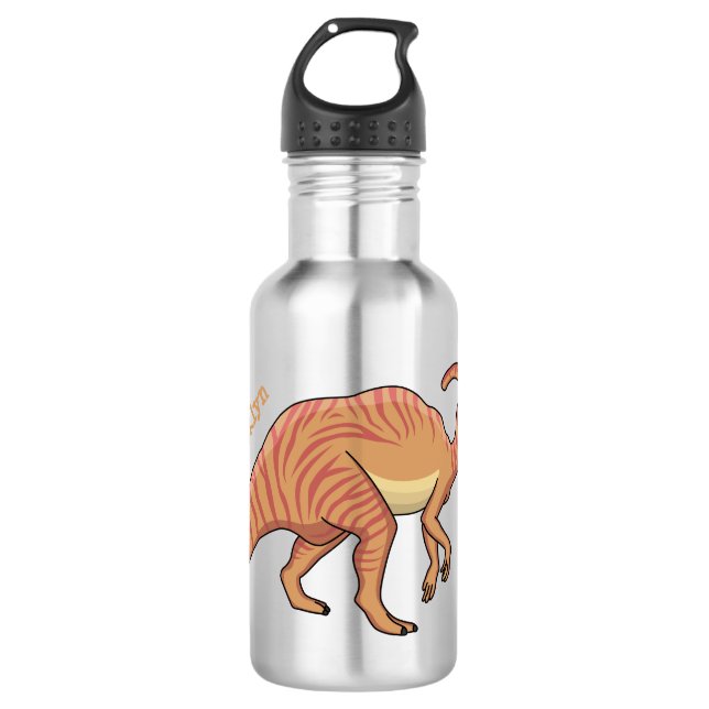Cute parasaurolophus dinosaur cartoon illustration stainless steel water bottle (Front)