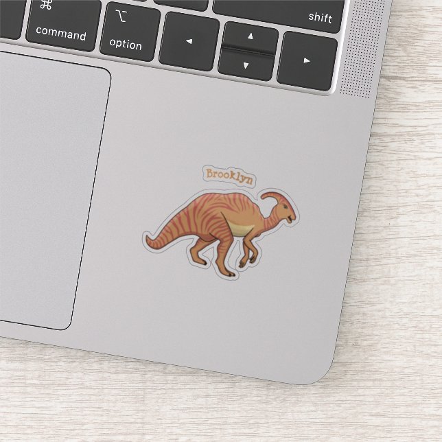 Cute parasaurolophus dinosaur cartoon illustration sticker (Detail)