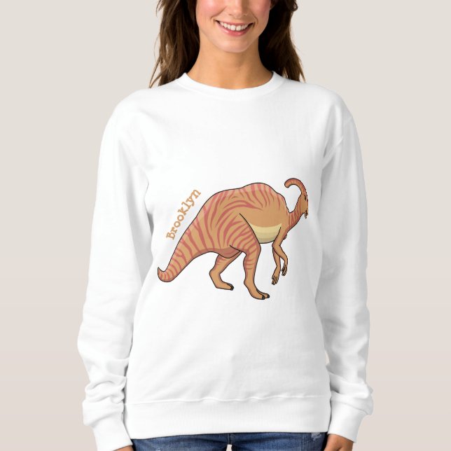 Cute parasaurolophus dinosaur cartoon illustration sweatshirt (Front)