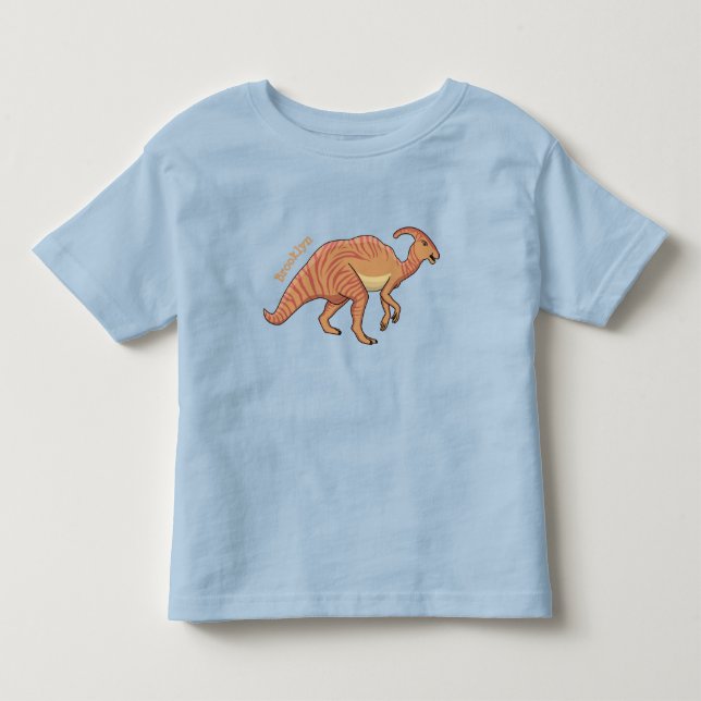 Cute parasaurolophus dinosaur cartoon illustration toddler t-shirt (Front)
