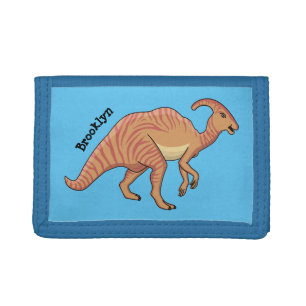 Cute parasaurolophus dinosaur cartoon illustration tri-fold wallet