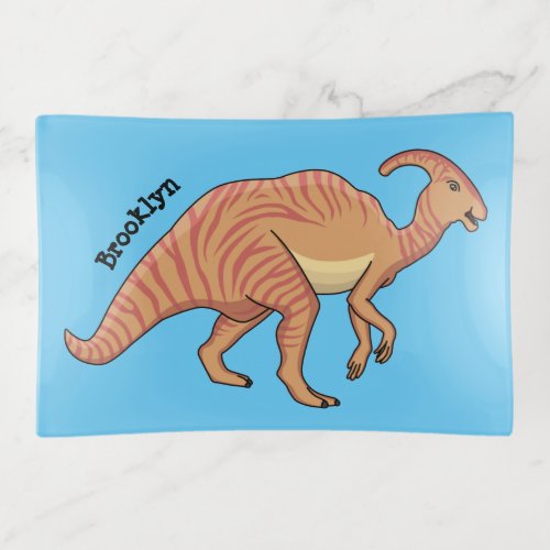 Cute parasaurolophus dinosaur cartoon illustration trinket tray