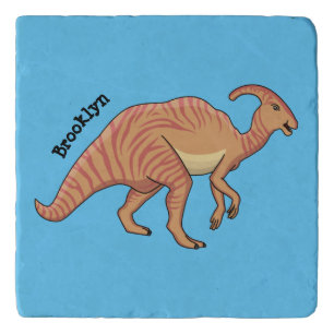 Cute parasaurolophus dinosaur cartoon illustration trivet