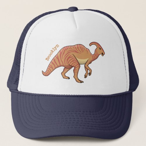 Cute parasaurolophus dinosaur cartoon illustration trucker hat