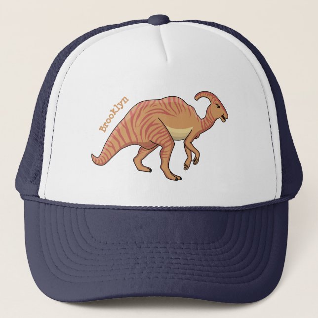 Cute parasaurolophus dinosaur cartoon illustration trucker hat (Front)