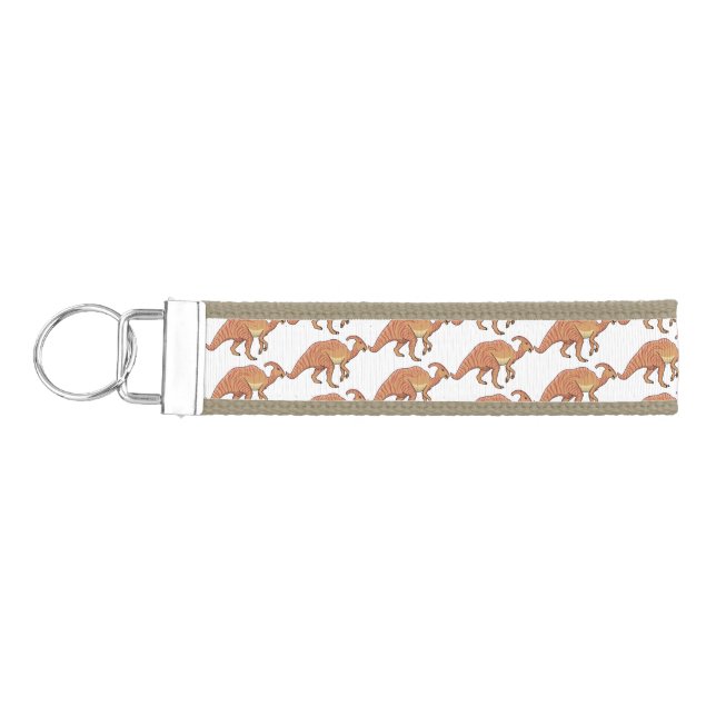Cute parasaurolophus dinosaur cartoon illustration wrist keychain (Keys on Left)