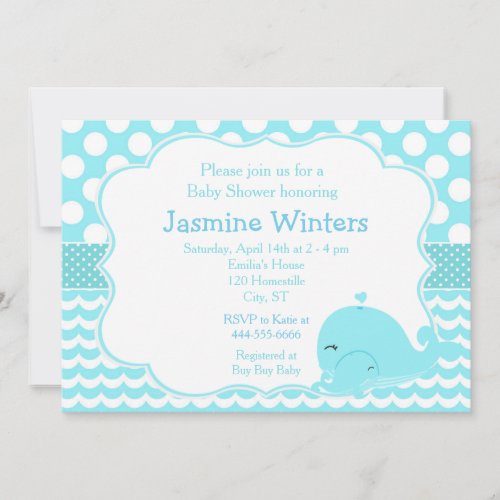 Cute Parent  Baby Whale Blue Boy Baby Shower Invitation