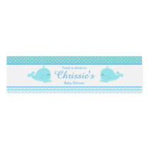 Cute Parent & Baby Whale Blue Boy Water Bottle Label