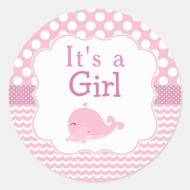 Cute Parent & Baby Whale Pink Classic Round Sticker (Front)
