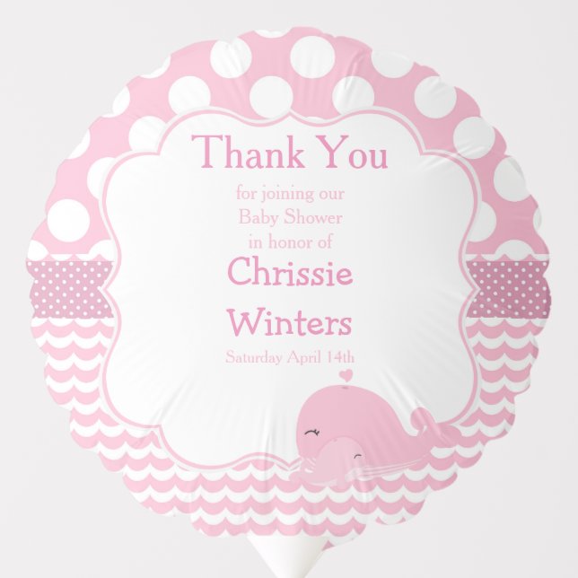 Cute Parent & Baby Whale Pink Girl Baby Shower Balloon (Front)