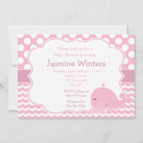 Cute Parent  Baby Whale Pink Girl Baby Shower Invitation