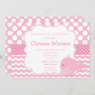 Cute Parent & Baby Whale Pink Girl Baby Shower Invitation