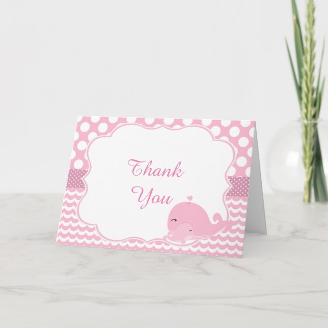 Cute Parent & Baby Whale Pink Girl Baby Thank You (Front)