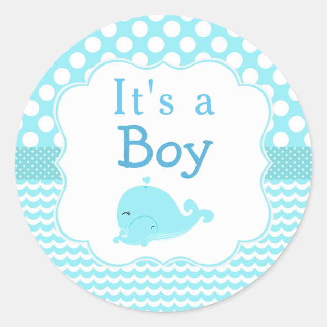 Cute Parent & Child Whale Blue Classic Round Sticker (Front)