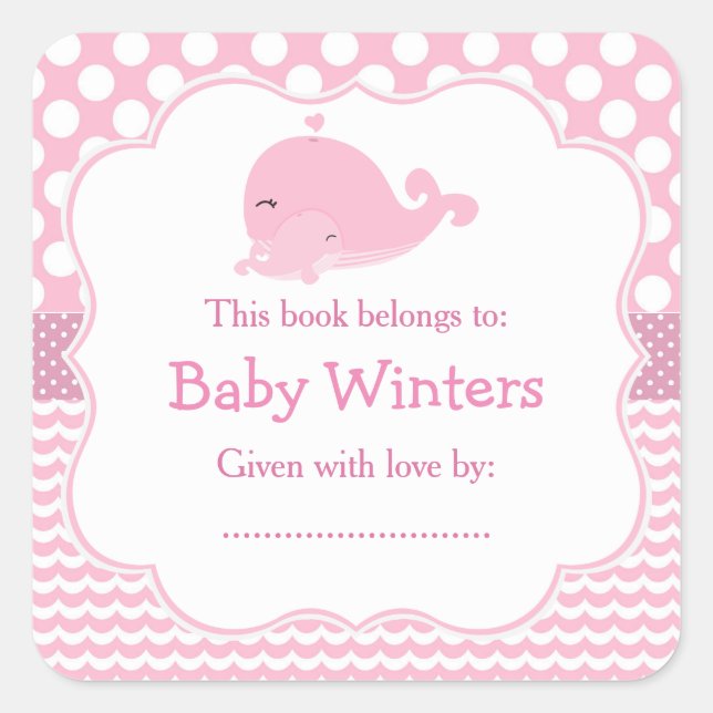 Cute Parent & Child Whale Pink Girl Bookplate (Front)