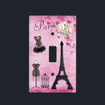 Cute Paris Eiffel Tower Fashion Light Switch Cover<br><div class="desc">Cute pink Paris design single toggle light switch cover with the Eiffel Tower, French magazines, beautiful pink and black corset, dressmaker's mannequin, antique bird cage and hearts on a shabby chic pink vintage look background. An elegant, fun, trendy, glamorous gift for women and girls. Some elements purchased from Suz Brill...</div>