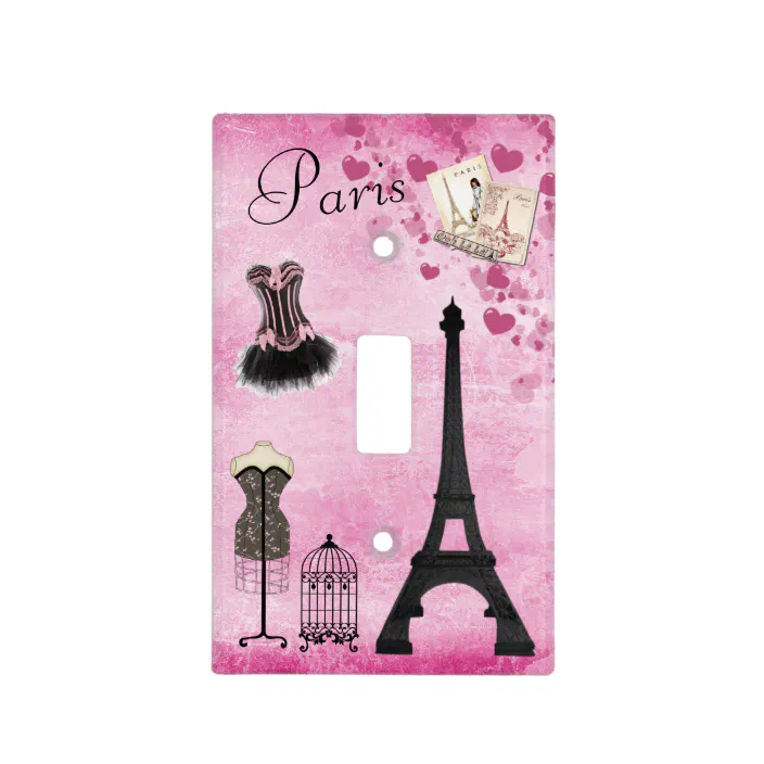 Metal Light Switch Plate Cover Eiffel Tower Paris My Love Purple Home Decor 