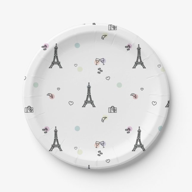 Cute Paris France Eiffel Tower Pattern Paper Plates (Front)