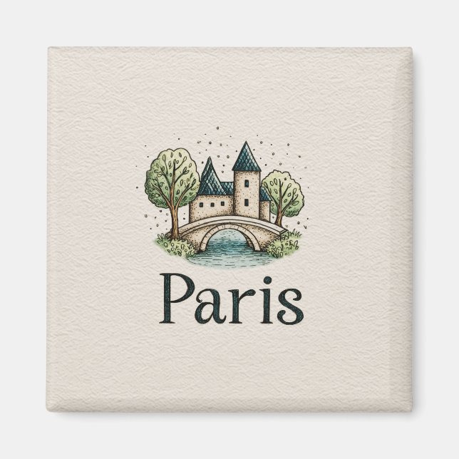 Cute Paris Illustration Magnet (Front)