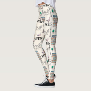 Cute Paris Street Scene Watercolor Landmark Leggings