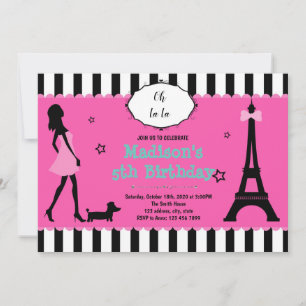 Cute paris theme birthday party invitation