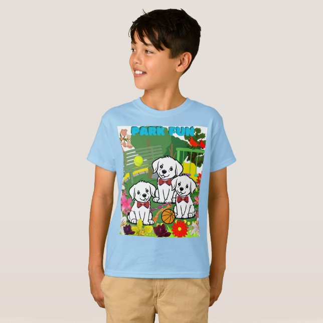 Cute Park Puppies Where Flowers and Fun Collide T-Shirt (Front Full)